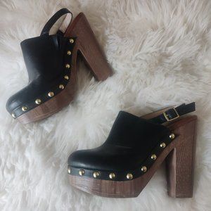 INC INT. CONCEPTS BLACK CLOGS W/BRASS BRAD…